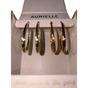 Aurielle boxed pair of Hoop  pierced earrings 1 Fine Silver Plate 1 18k Gold Pl